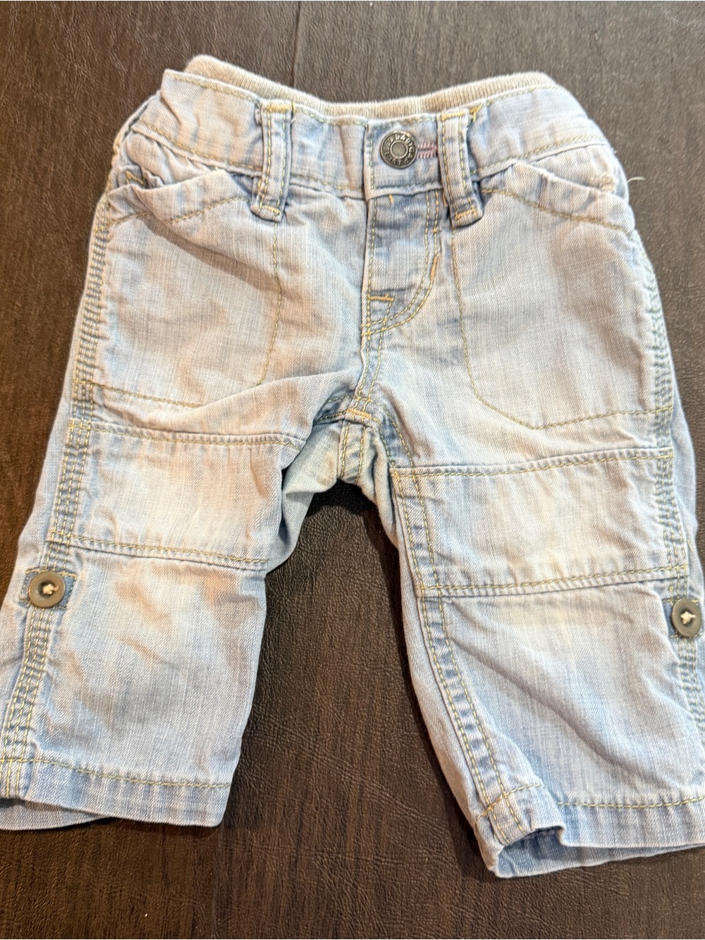 Baby Gap Light Blue Kids Cargo Denim Pants Sz 3-6M 100% Cotton.